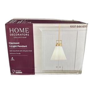 HOME DECORATORS Clermont Satin Brass Kitchen Pendant Light, Milk Glass Shade